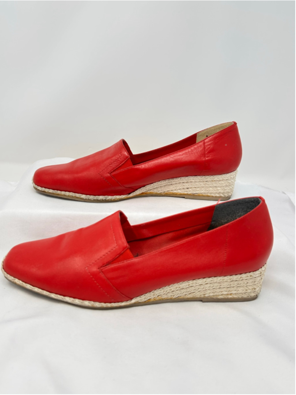 Amalfi by Rangoni Red Leather Espadrille Wedge Loafers Made in Italy Size 10